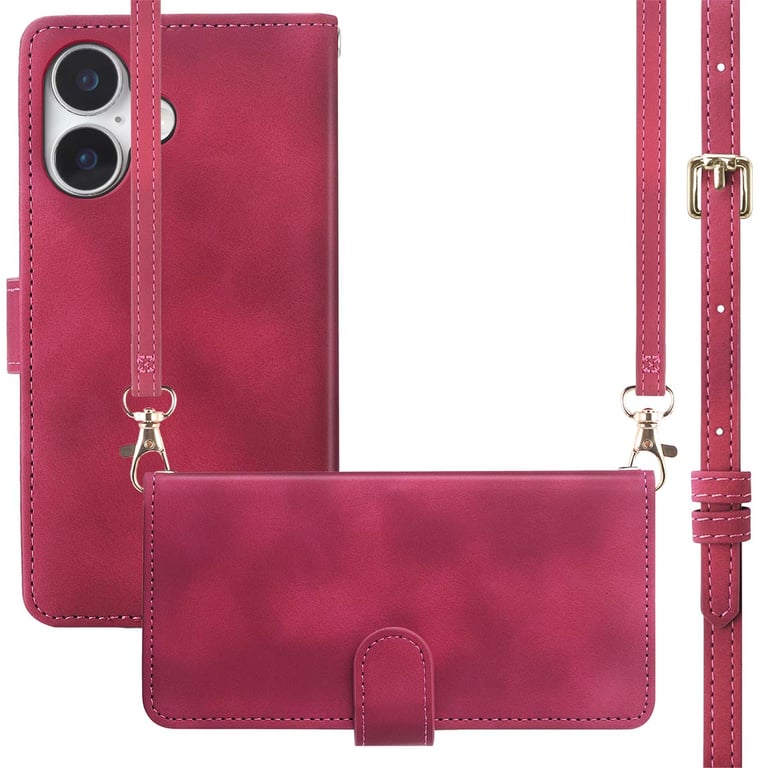 IMOSHION Etui de t&eacute;lephone portefeuille avec cordon pour iPhone 17 - Rouge