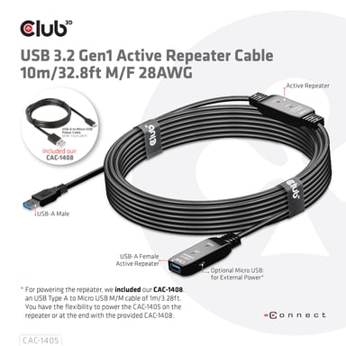 CLUB3D CAC-1405 cable USB USB 3.2 Gen 2 (3.1 Gen 2) 10 m USB A Negro