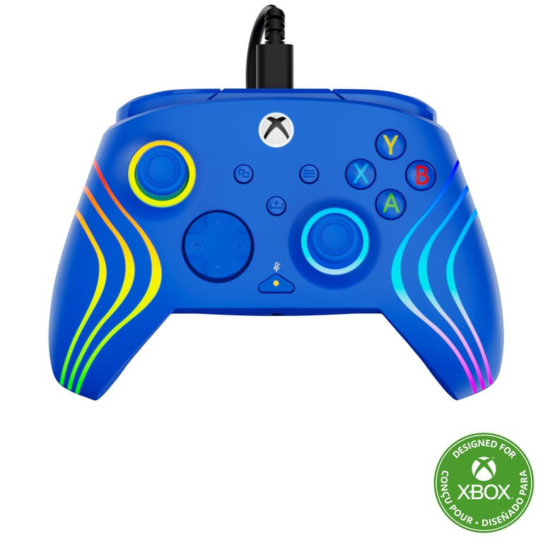 Turtle Beach Afterglow Wave Controller Bleu Manette de jeu RGB filaire - Licence pour Xbox Series XS, Xbox One et Windows - Boutons programmables, gachettes à effet Hall, commandes audio - Neuf