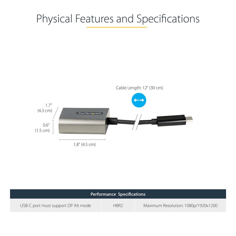 StarTech.com Adaptateur USB C vers VGA Dongle Adaptateur USB C vers VGA Convertisseur USB C DP Alt Mode vers ÉcransAffichages VGA Comp. Thunderbolt 3 Câble Intégré 30cm Neuf - vue 4
