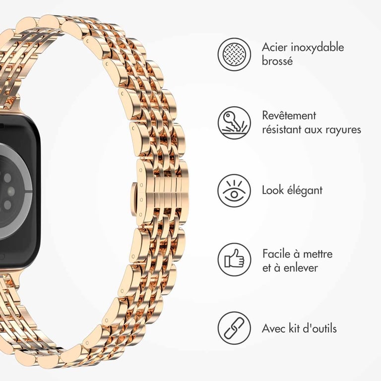 Selencia Bracelet en acier slim style Jubilee pour Apple Watch | 38/40/41/42 mm - Rose Doré - Neuf