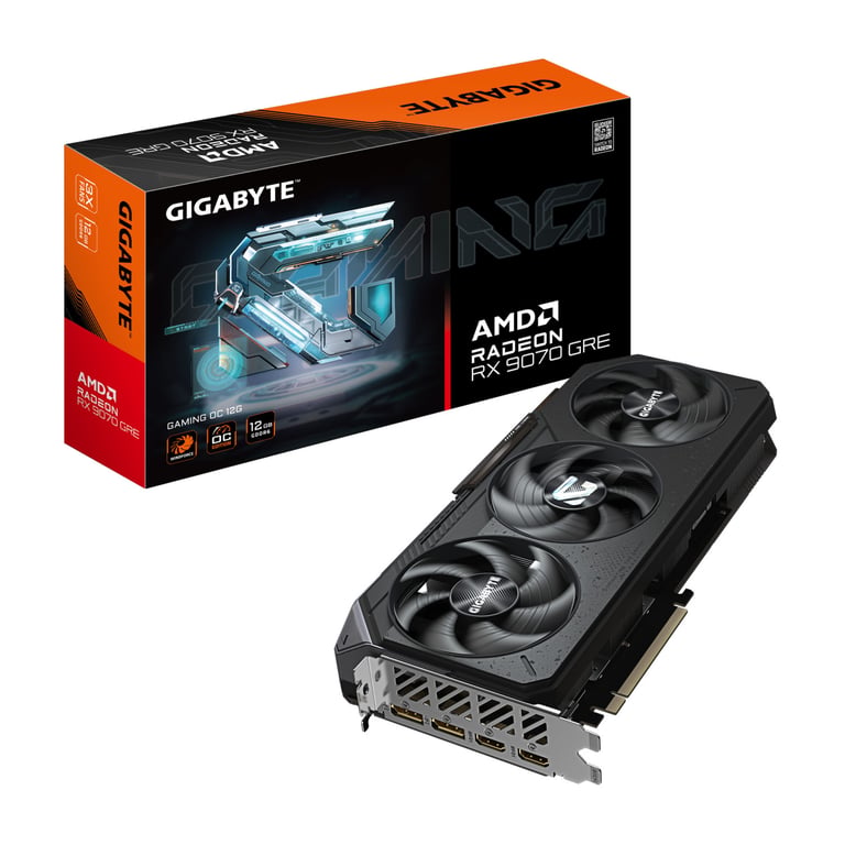 GIGABYTE Radeon RX 9070 GRE GAMING OC 12G – Carte graphique 12GB GDDR6 192bit PCI E 5.0 2920 MHz Core Clock 2 × DisplayPort 2 × HDMI GV R907GREGAMING OC 12GD Neuf