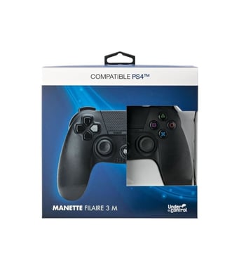Mando con cable Under Control negro de 3 m para PS4