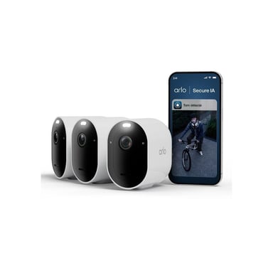 Kit de sécurité extérieur ARLO Pro 6 2K+ HDR à 3 caméras Blanc, vision nocturne couleur, détection IA, suivi auto 12x, champ 160°