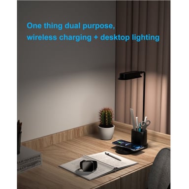 Lampe de bureau flexible Elight T9 5W avec chargeur sans fil 15W + porte-stylo alimenté par câble USB noir