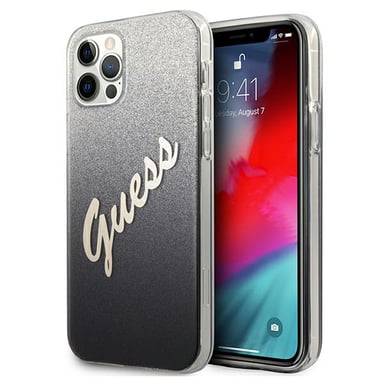 Funda Guess para iPhone 12/12 Pro 6.1'' Negro Glitter Gradient Script