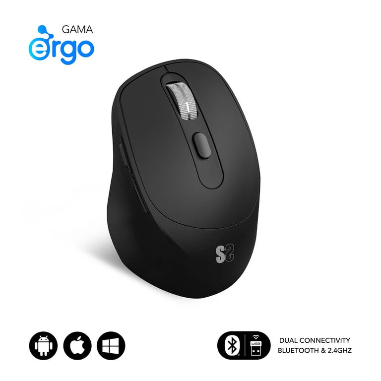 Subblim Souris ergonomique sans fil Comfort Ergo Dual pour droitiers 2400 DPI