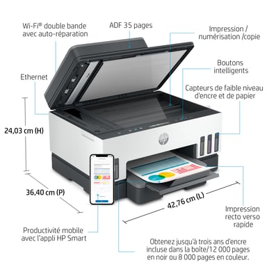 Stampante HP Smart Tank 7305 All-in-One, stampa, scansione, copia, alimentatore automatico di documenti, wireless, alimentatore automatico di documenti da 35 pagine; scansione in PDF; stampa fronte/retro