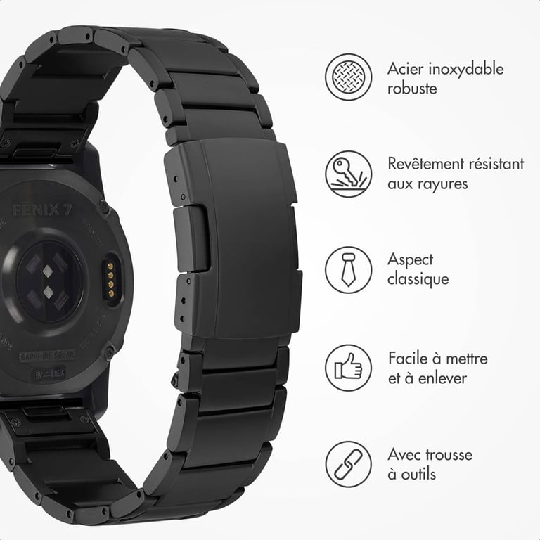 Bracelet Accezz pour Garmin 22mm Titane mat - vue 6