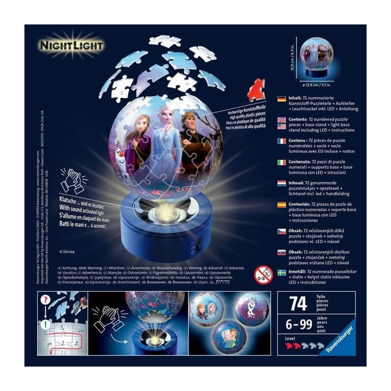 Puzzle Ball 3D 72 pièces illuminé : La Reine des Neiges 2 Frozen 2 Ravensburger France - vue 8