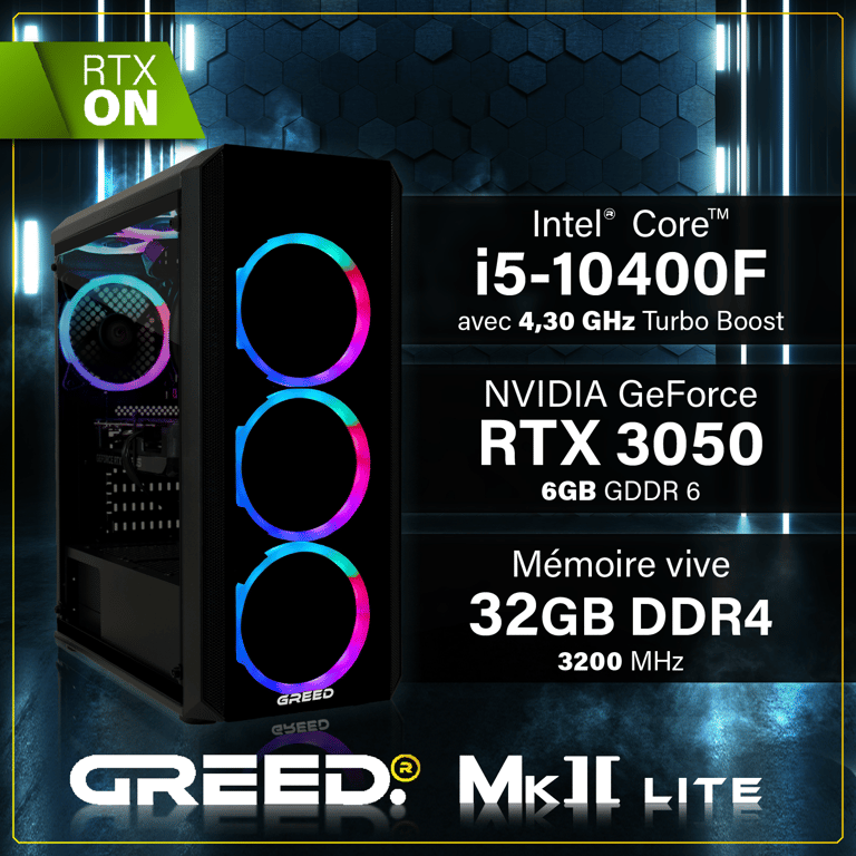 GREED MK2 Lite Gaming PC / Ordinateur Intel Core i5 Geforce RTX 3050 RAM DDR4 SSD PC Gamer avec WiFi + Windows 11 Pro Neuf - vue 5