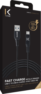 Cavo di ricarica rapida USB 3.1 Gen 2 da USB-C a USB-A con intreccio metallico per ricarica/sincronizzazione (1M), nero