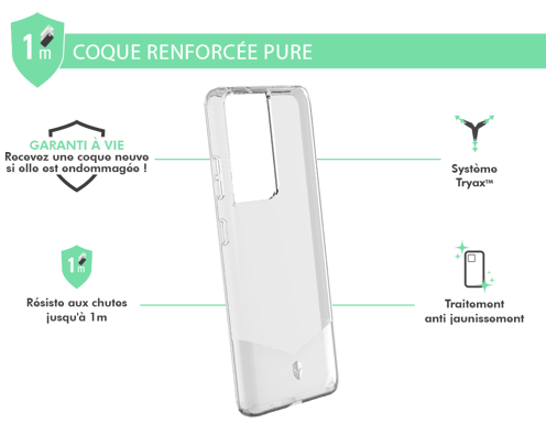 Coque renforcée Samsung Galaxy S21 Ultra 5G PURE 1m Transparente + Garantie à vie Force Case