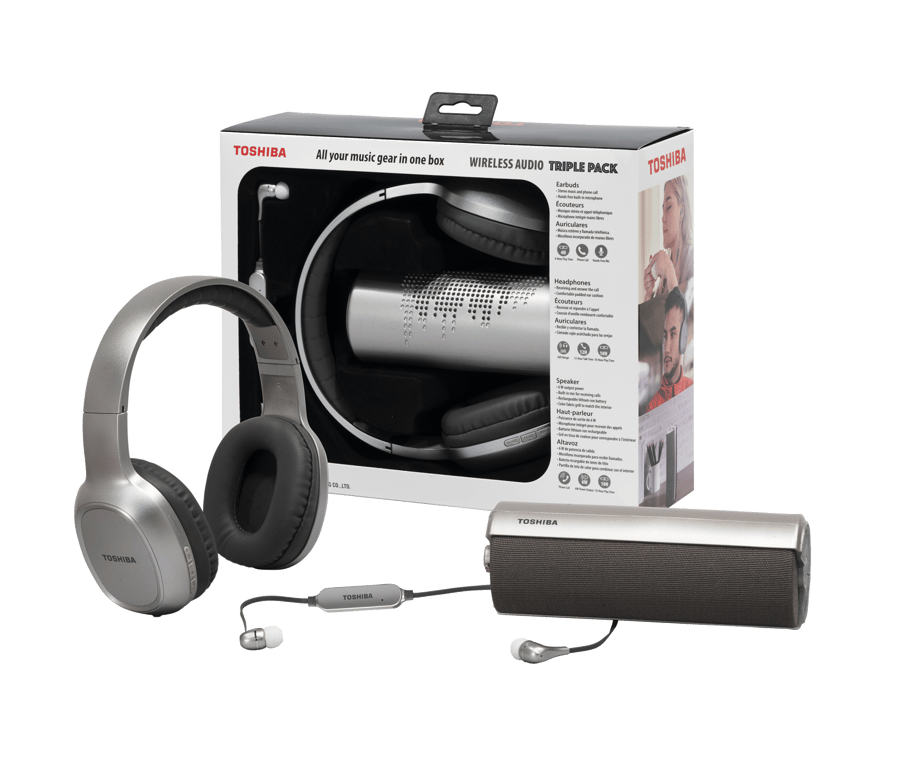 Trio Pack audio Bluetooth 3 en 1 : casques + écouteurs + enceinte Toshiba
