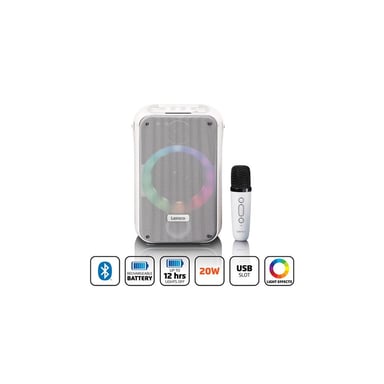 Système karaoké LENCO BTC-060WH Bluetooth 5.2 micro sans fil rechargeable lumières LED blanc