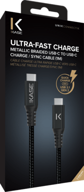 (O) Cavo di ricarica rapida USB 3.1 Gen 2 da USB-C a USB-C con intreccio metallico per ricarica/sincronizzazione (1M), nero