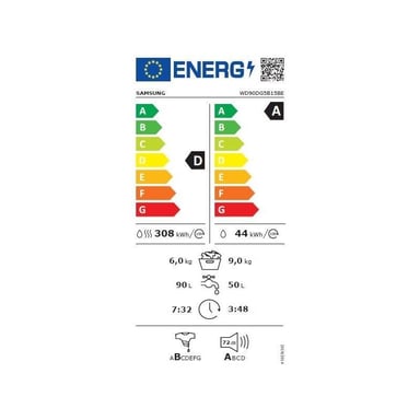 Lave-linge séchant SAMSUNG AI ecobubble? WD90DG5B15BE - 9 / 6 kg - L60cm - 1400 trs/min - Blanc