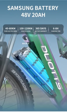 Bicicleta eléctrica DUOTTS-E26 Batería Samsung de 48 V y 20 Ah Bicicleta eléctrica con cambio de color dinámico Potente motor Bafang Sistema de cambio SHIMANO de 8 velocidades Bicicleta eléctrica de montaña