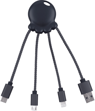 Câble Octopus USB A/micro USB & USB C & Lightning 0,1m Metallic Noir Xoopar
