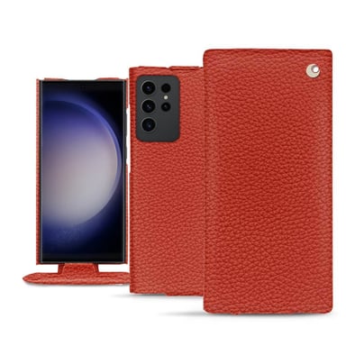 Housse cuir Samsung Galaxy S23 Ultra -  - Orange - Cuir grainé