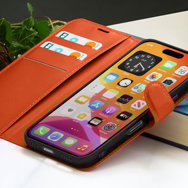 Zanaé Funda tipo cartera para iPhone 16 con soporte y lengüeta magnética Naranja