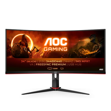AOC G2 CU34G2X/BK écran plat de PC 86,4 cm (34'') 3440 x 1440 pixels Quad HD LED Noir, Rouge