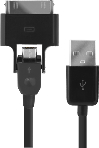 Câble USB/micro USB noir avec adaptateur 30 broches Apple