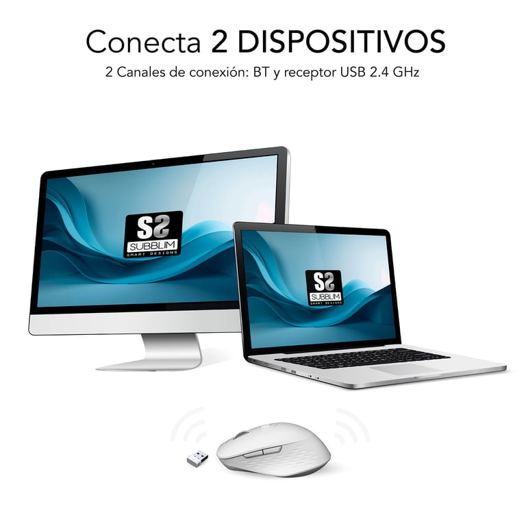 Souris SUBBLIM SUBMO-EDCUR01 – Optique 1600 DPI, Bluetooth + USB - vue 5