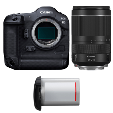 Appareil photo hybride Canon EOS R3 + RF 24-240mm f/4-6.3 IS USM + 1 Canon LP-E19 + Ebook ''20 astuces pour des images qui claquent''