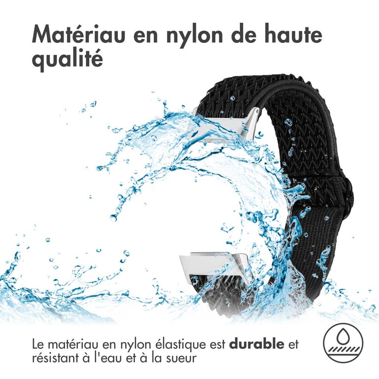 imoshion Bracelet en nylon élastique pour Fitbit Charge 5 - Noir - Neuf