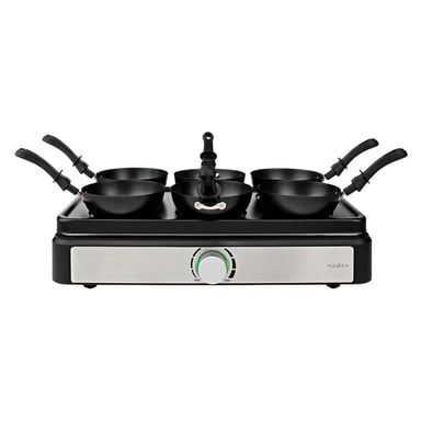 Kit 6 Wok Électrique avec Plaque de Cuisson Rectangle 600W Noir
