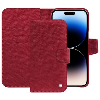 Housse cuir Apple iPhone 15 Pro Max -  - Rouge - Cuir saffiano