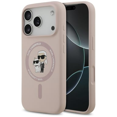 Custodia MagSafe Karl Lagerfeld in silicone Karl&Choupette Ring per iPhone 17 Pro rosa