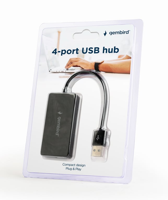 Gembird UHB-U2P4-04 hub & concentrateur USB 2.0 480 Mbit/s Noir - Neuf