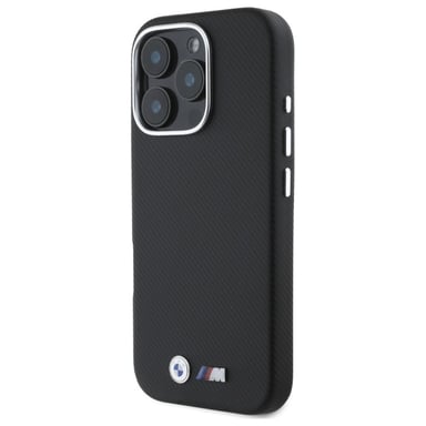 Funda BMW para iPhone 16 Pro Max 6.9'' negro funda dura M Edition Kevlar envuelto metal
