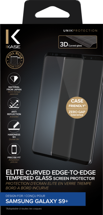 Protection d'écran élite en verre trempé bord à bord incurvé pour Samsung Galaxy S9+, Noir