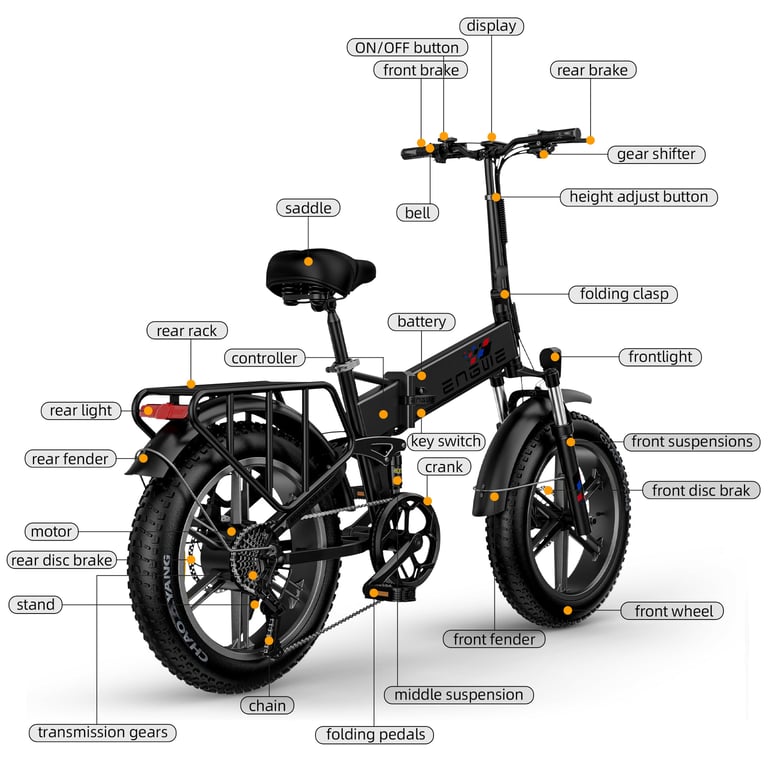 ENGWE ENGINE X bicicleta eléctrica - 250W 60KM de autonomía - Frenos de disco - Negro