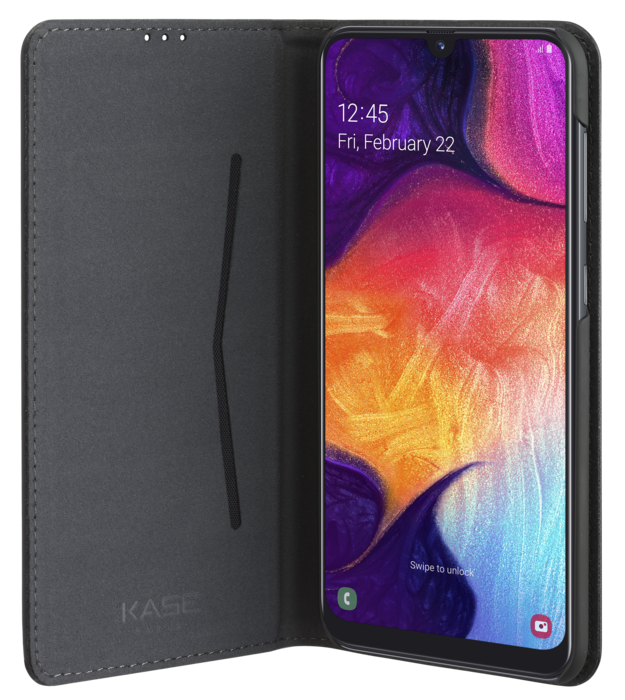 Coque clapet folio avec fente pour cartes & support pour Samsung Galaxy A50 2019, Noir