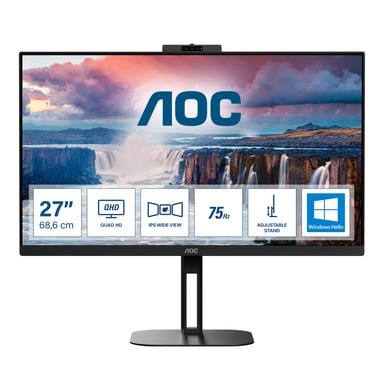 AOC Value-line Q27V5CW/BK - V5 series - LED monitor - 27'' - 2560 x 1440 QHD @ 75 Hz - IPS - 300 cd/m² - 1000:1 - 4 ms - HDMI, DisplayPort, USB-C - speakers - black