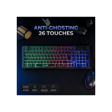 Clavier filaire THE G-LAB KEYZ CAESIUM EX 98% Membrane silencieuse anti-ghosting 26 touches noir rétroéclairage arc-en-ciel dynamique