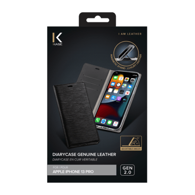 Diarycase 2.0 Guscio in vera pelle con supporto magnetico per Apple iPhone 13 Pro, nero notte