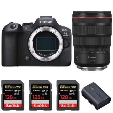 Appareil photo hybride Canon EOS R6 Mark II + RF 24-70mm f/2.8 L IS USM + 3 SanDisk 128GB Extreme PRO UHS-II + 1 Canon LP-E6NH + Ebook ''20 astuces pour des images qui claquent''