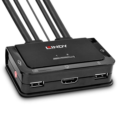 Lindy Switch KVM 2 ports HDMI 4K30, USB 2.0 & audio, câbles intégrés - Neuf