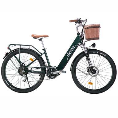 Vélo électrique CYSUM Cityrun avec panier avant, moteur 250 W, batterie 36 V 10 Ah - Vert