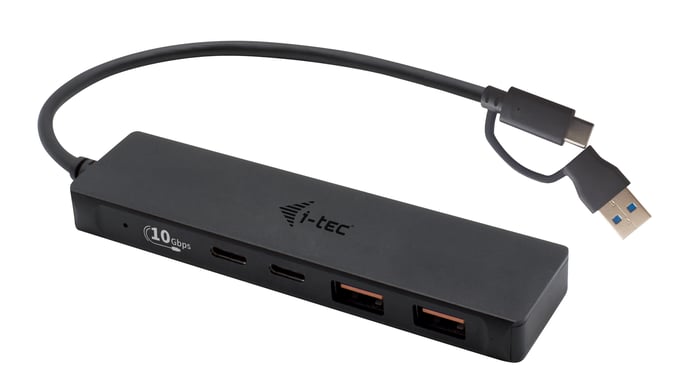 i-tec Metal C31HUBMETAL2A2C hub & concentrateur USB 3.2 Gen 1 (3.1 Gen 1) Type-C 10000 Mbit/s Noir