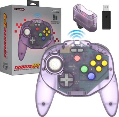 Retro-Bit Tribute 64 Mando inalámbrico de 2,4 GHz para Nintendo 64/Switch/PC/Mac Atomic Purple