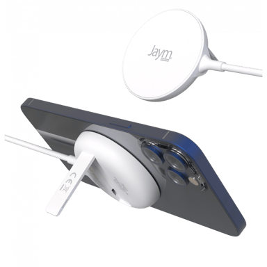 Jaym - Caricabatterie magnetico senza fili con funzione di supporto - Intelligente QI 15W a induzione rapida Bianco