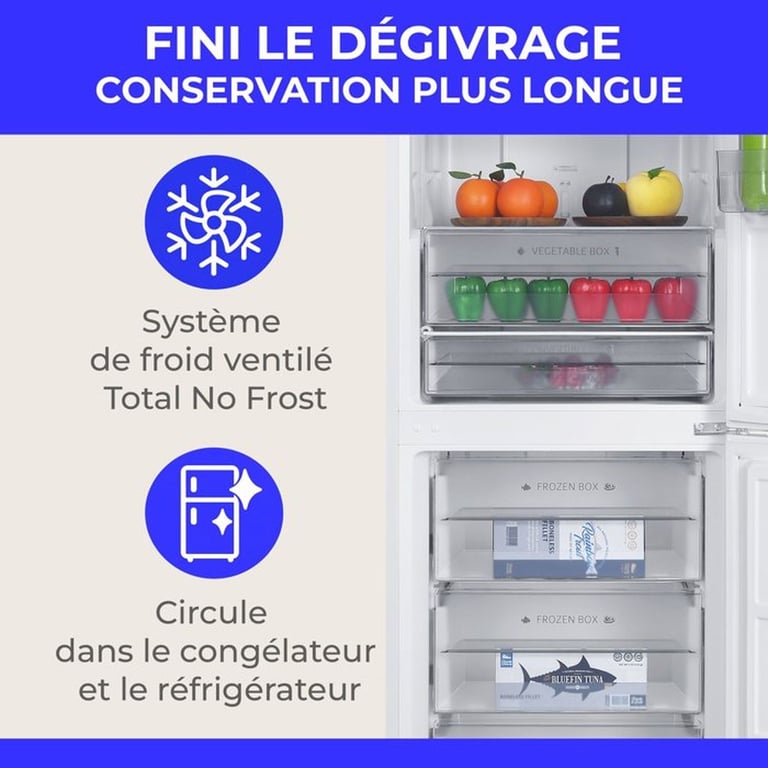 Réfrigérateur congélateur bas CONTINENTAL EDISON CEFC323NFW Classe D Total No Frost 323 60 x 685 x 185 cm - vue 4
