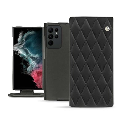 Housse cuir Samsung Galaxy S22 Ultra -  - Noir - Cuir lisse couture