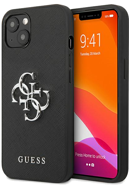 Guess étui pour iPhone 13 mini 5.4 noir Saffiano 4G Metal Logo